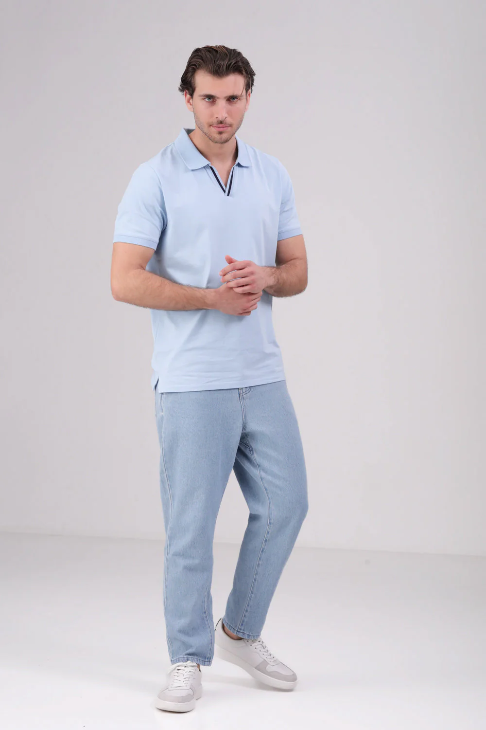 חולצת פולו חלקה לגברים - Image 6